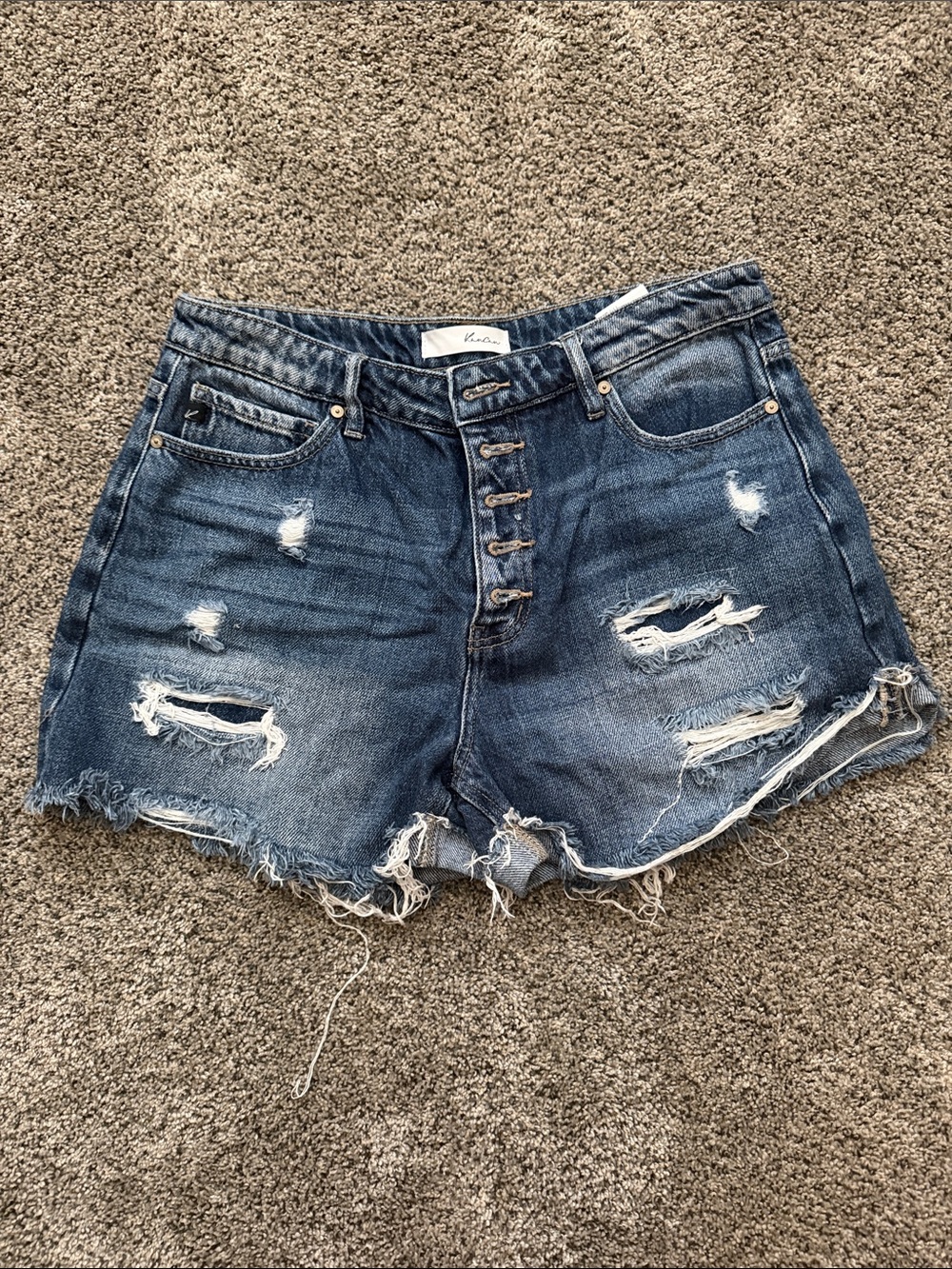 KanCan Distressed Button-Fly Denim Shorts - Blue